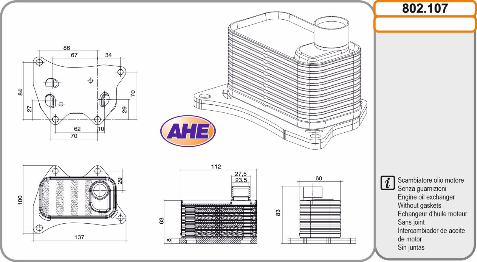 Oilc. AUDI/VW A1/A3/A4/A5/A6/Q2/Q3/Q5/Golf/T-Roc/Tiguan 2.0 03.15-